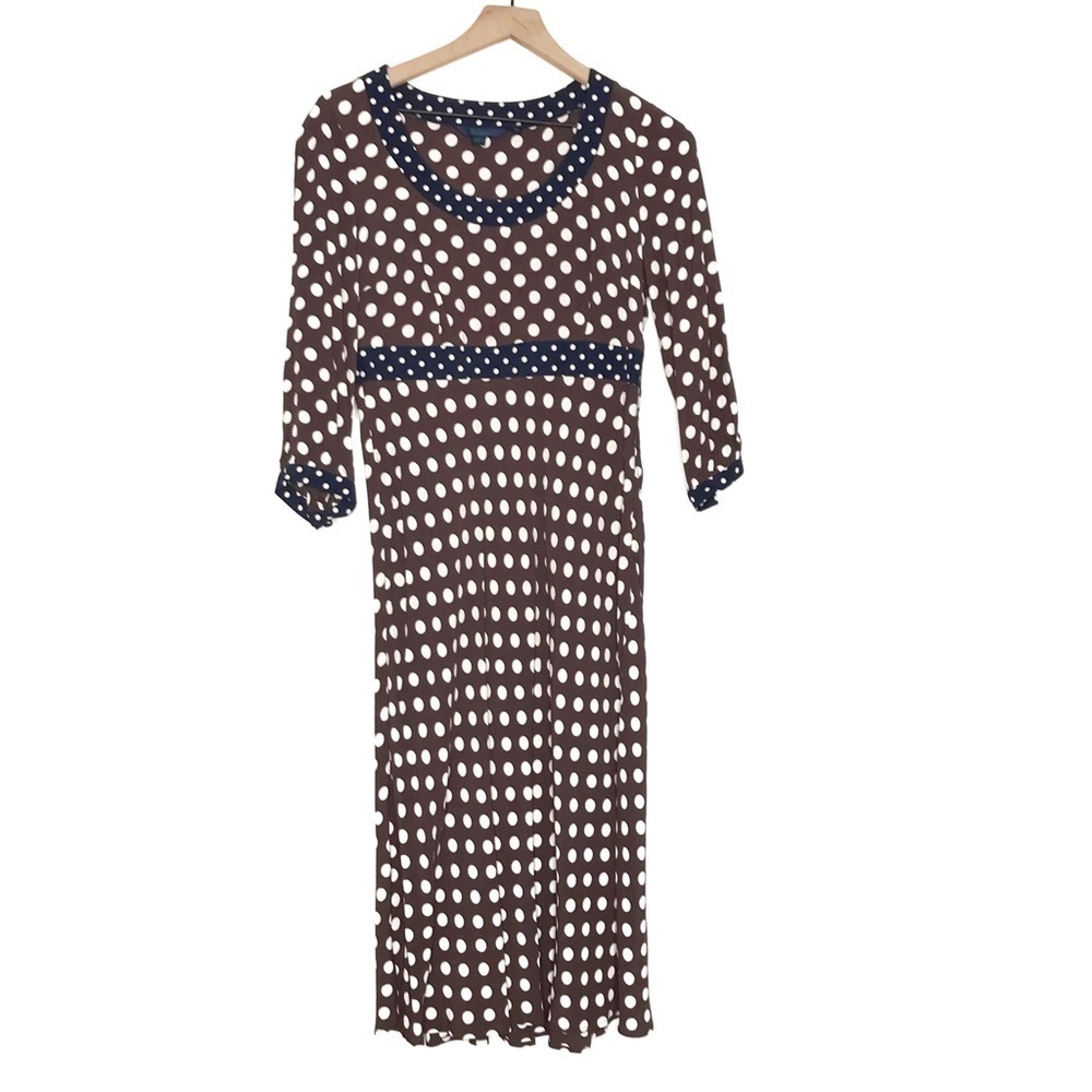 BODEN Brown Ivory Polka Dot Sheath Dress 10R